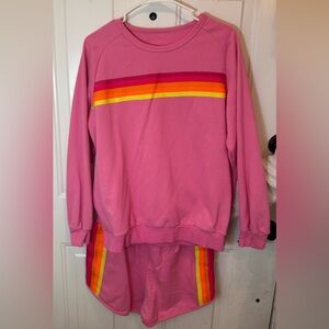 Pink Sweatshirt with Rainbow Stripes